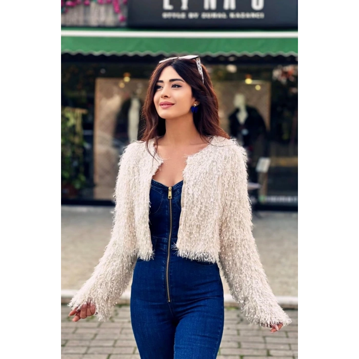 KREM PÜSKÜLLÜ CEKET