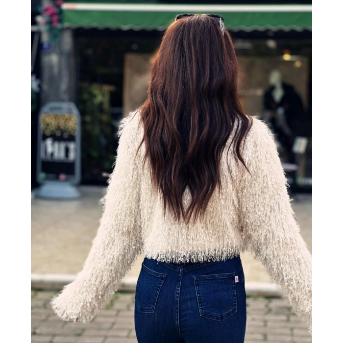 KREM PÜSKÜLLÜ CEKET