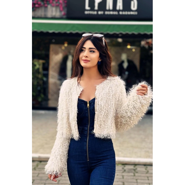 KREM PÜSKÜLLÜ CEKET