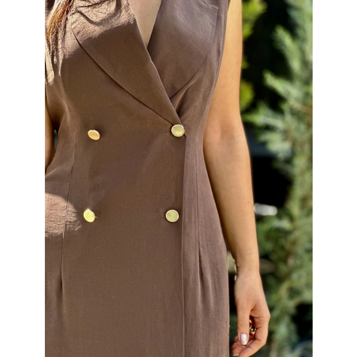 KRUVAZE ÖNÜ DÜĞMELİ TENSEL ELBİSE