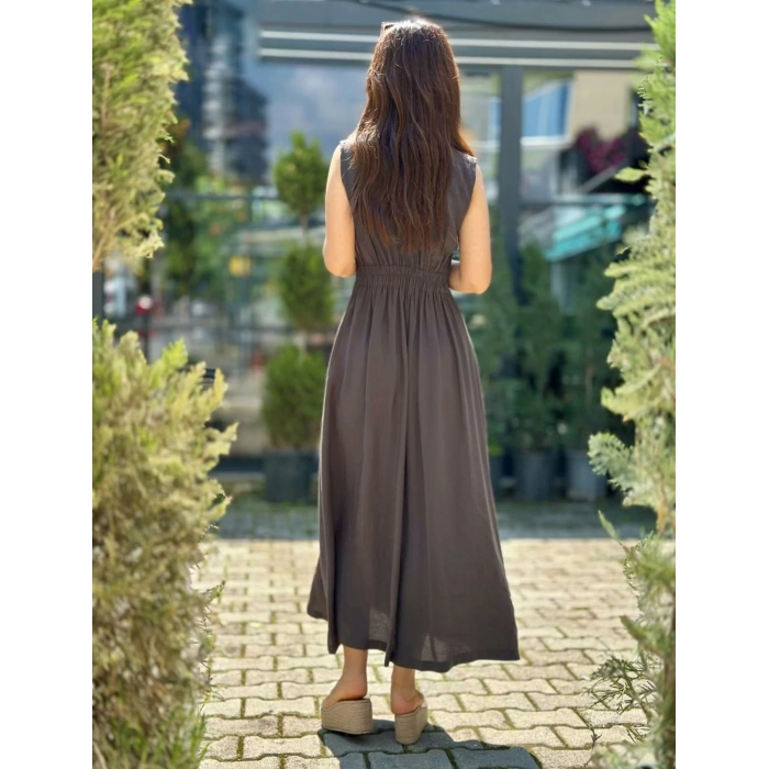 KRUVAZE ÖNÜ DÜĞMELİ TENSEL ELBİSE