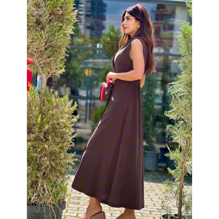 KRUVAZE ÖNÜ DÜĞMELİ TENSEL ELBİSE