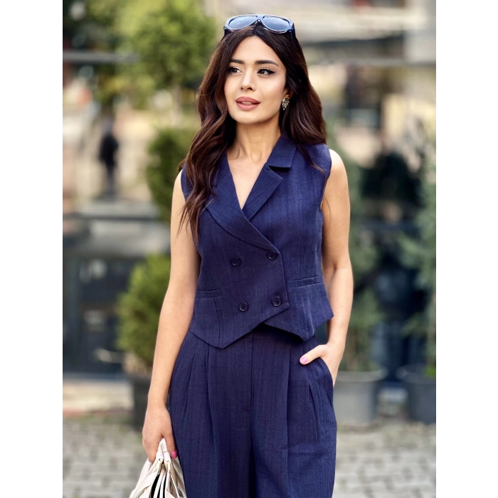 KRUVAZE YAKA KETEN YELEK