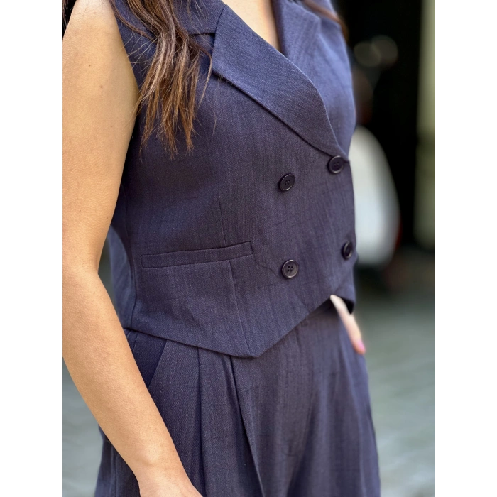 KRUVAZE YAKA KETEN YELEK