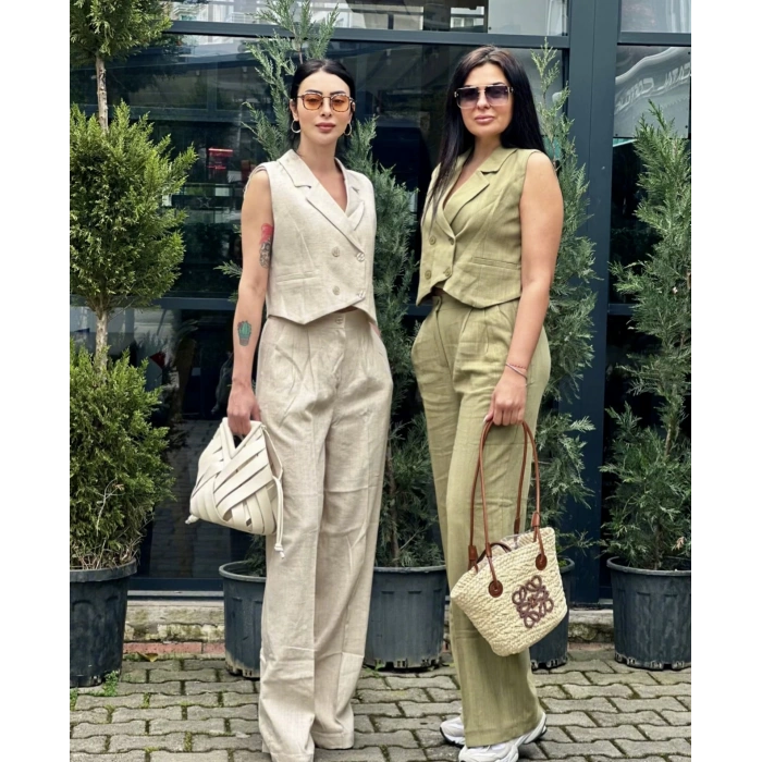 KRUVAZE YAKA KETEN YELEK