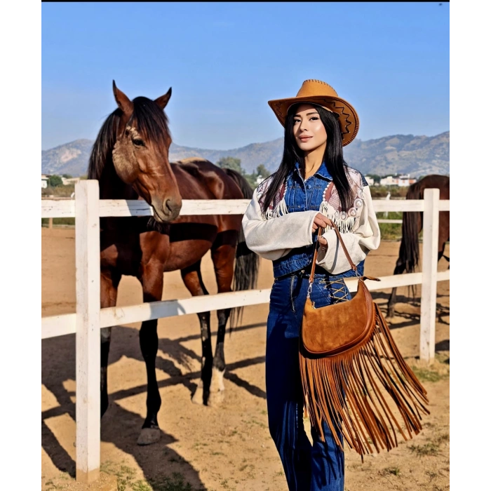 KUŞGÖZÜ BAĞLAMALI MAVİ PANTOLON