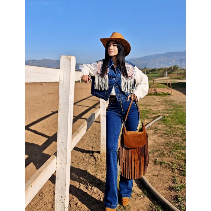 KUŞGÖZÜ BAĞLAMALI MAVİ PANTOLON