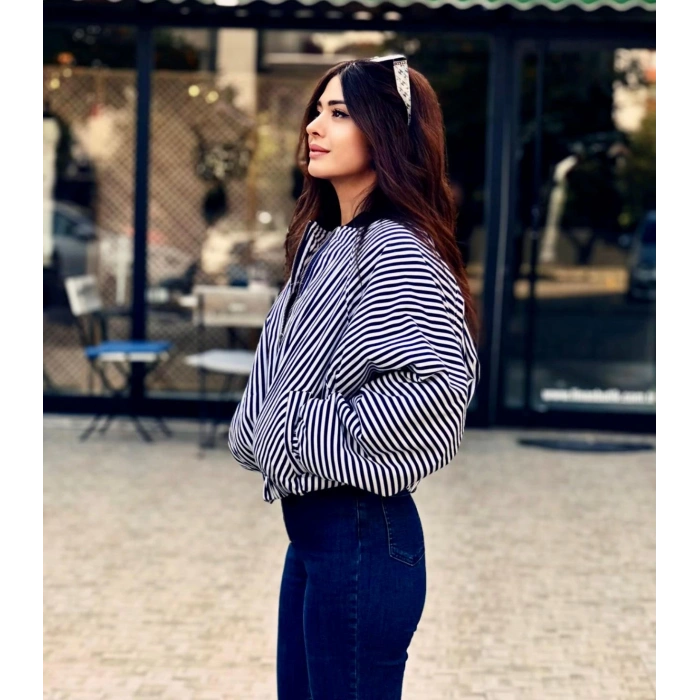 LACİVERT ÇİZGİLİ BOMBER MONT