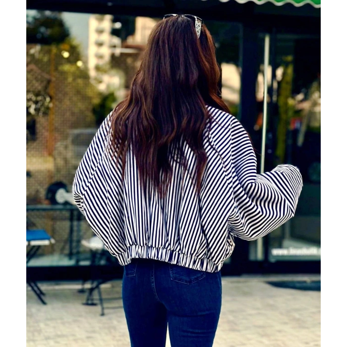 LACİVERT ÇİZGİLİ BOMBER MONT