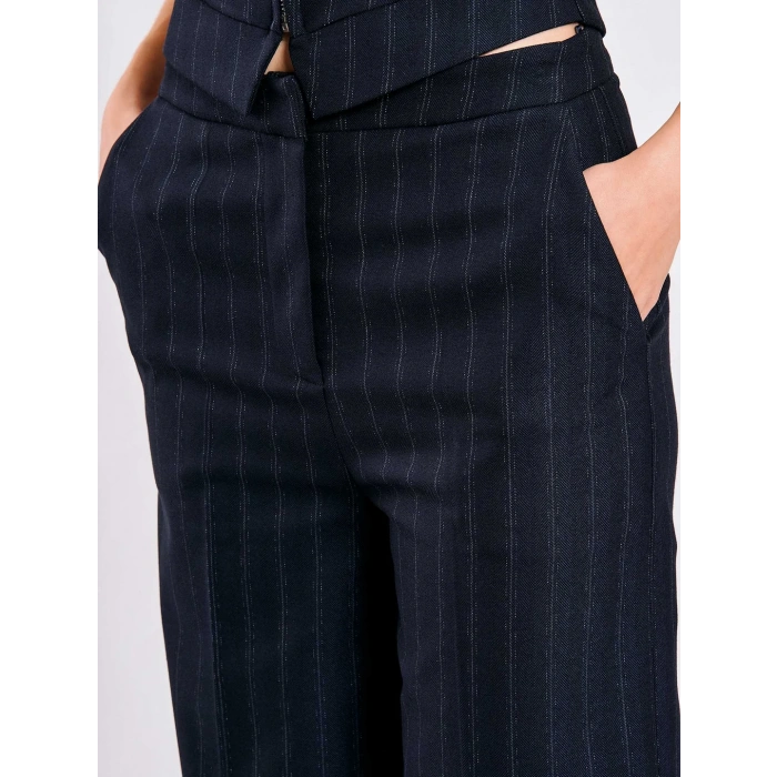 LACİVERT ÇİZGİLİ YANDAN CEPLİ PANTOLON
