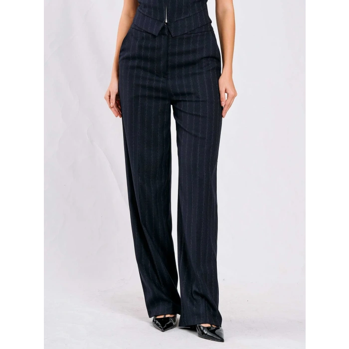 LACİVERT ÇİZGİLİ YANDAN CEPLİ PANTOLON