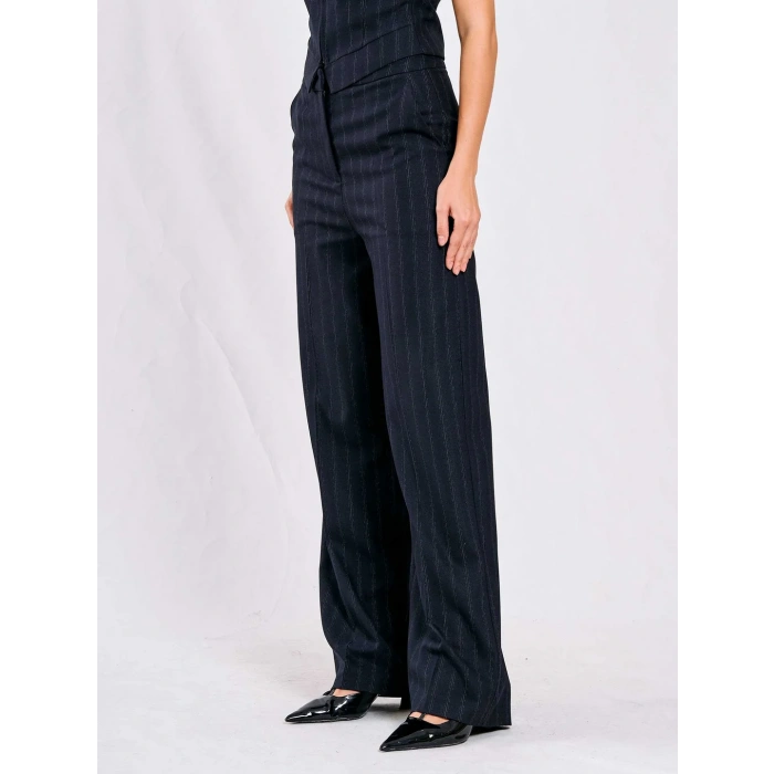 LACİVERT ÇİZGİLİ YANDAN CEPLİ PANTOLON