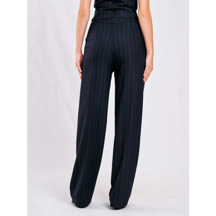 LACİVERT ÇİZGİLİ YANDAN CEPLİ PANTOLON