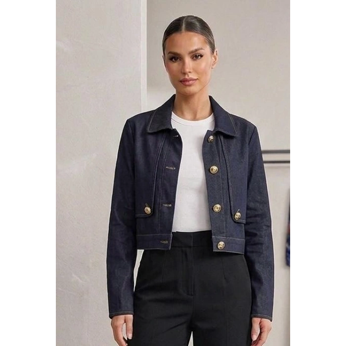 LACİVERT JEAN CEKET GOLD DÜĞMELİ