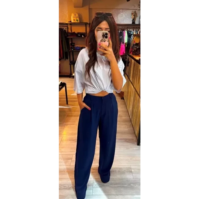 Lacivert Palazzo Pantolon