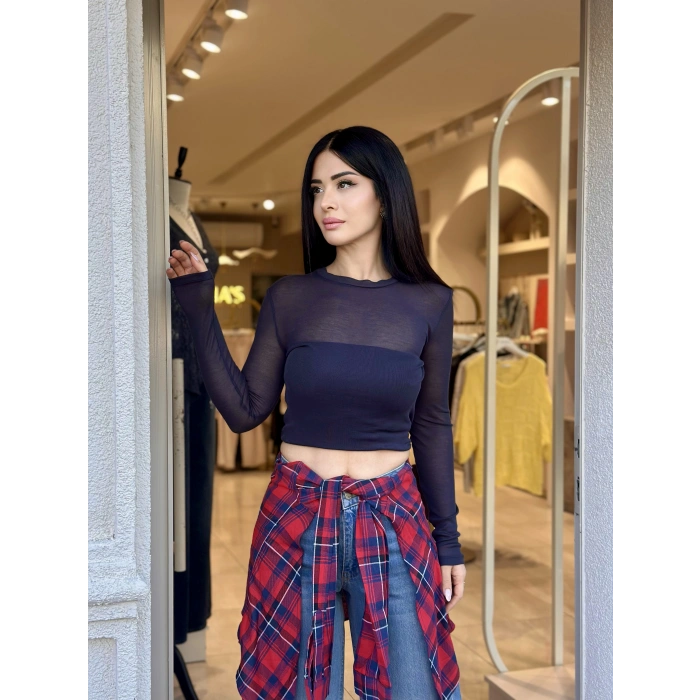 LACİVERT TRASPARAN BLUZ W3