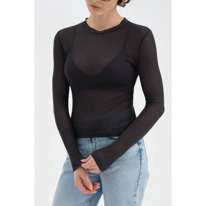 LACİVERT TRASPARAN BLUZ W3
