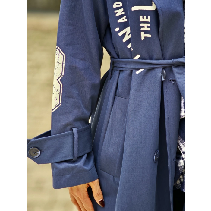LACİVERT YAZI BASKILI TRENCOAT