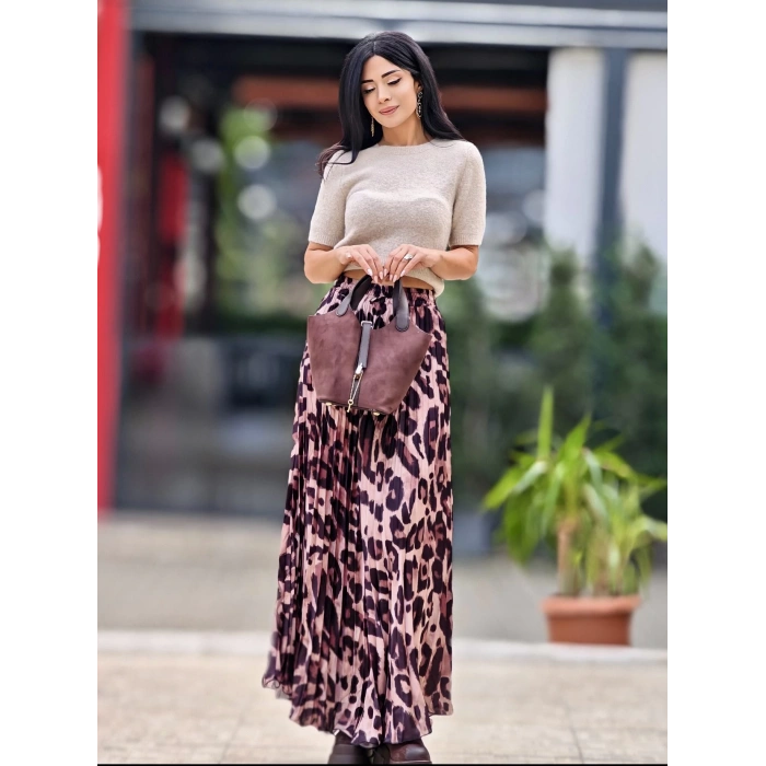 LEOPAR SATEN PİLELİ ETEK