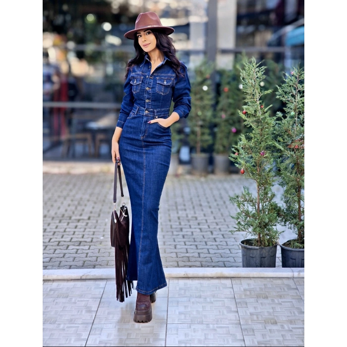 LİKRALI JEAN BALIK ELBİSE