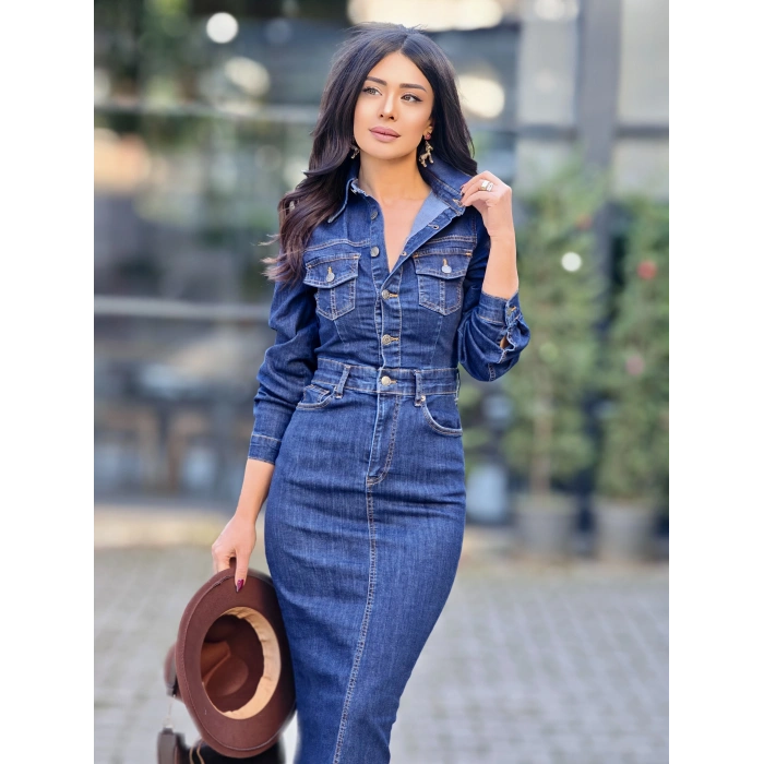 LİKRALI JEAN BALIK ELBİSE
