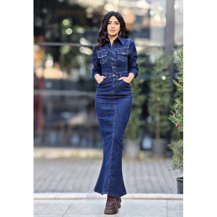 LİKRALI JEAN BALIK ELBİSE
