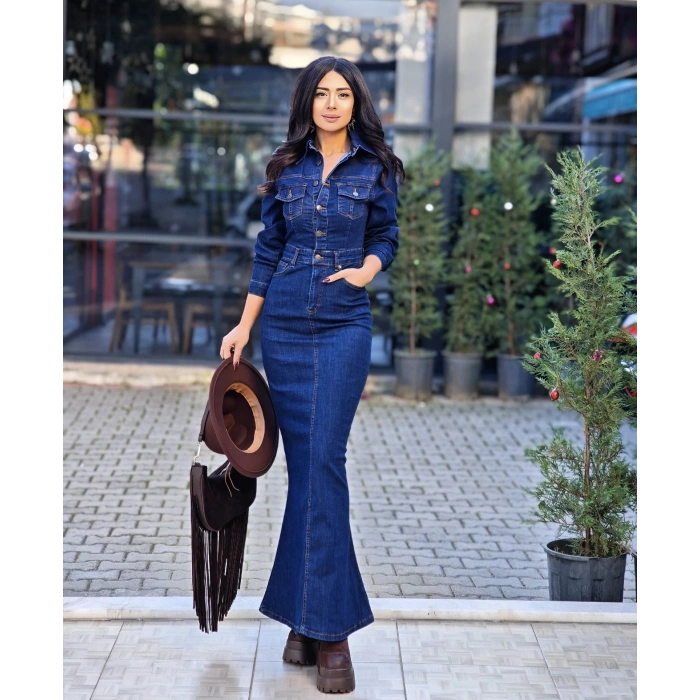LİKRALI JEAN BALIK ELBİSE