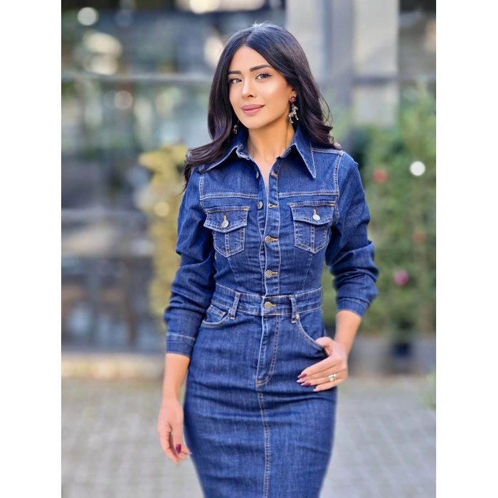 LİKRALI JEAN BALIK ELBİSE