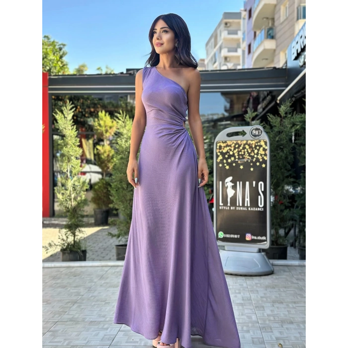 LİLA TEK OMUZ ELBİSE