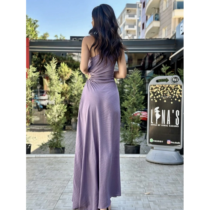 LİLA TEK OMUZ ELBİSE