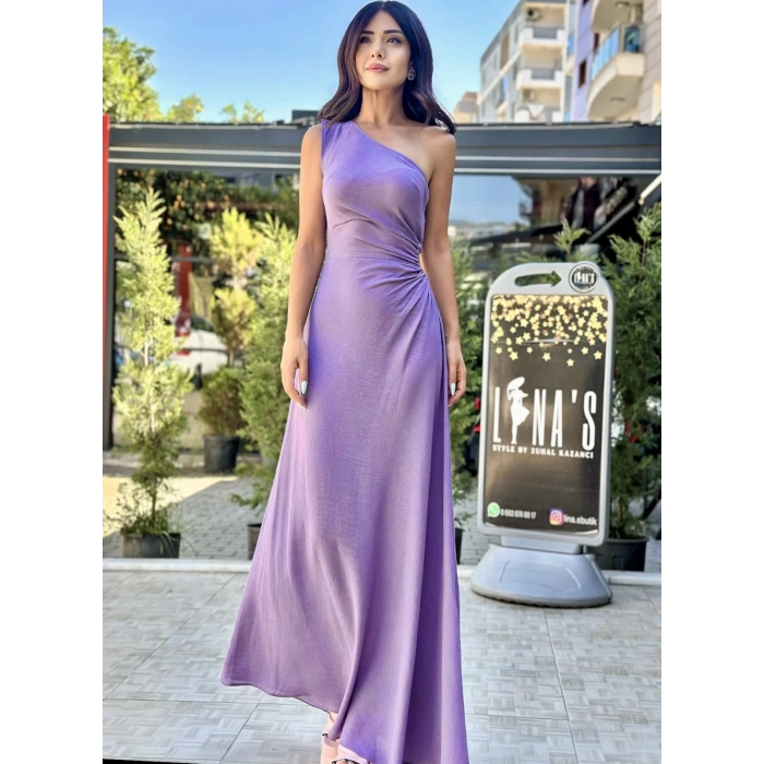 LİLA TEK OMUZ ELBİSE