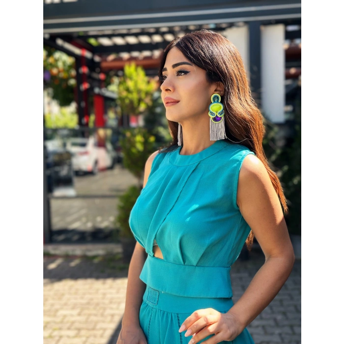 MAVİ ETEKLİ KETEN TAKIM