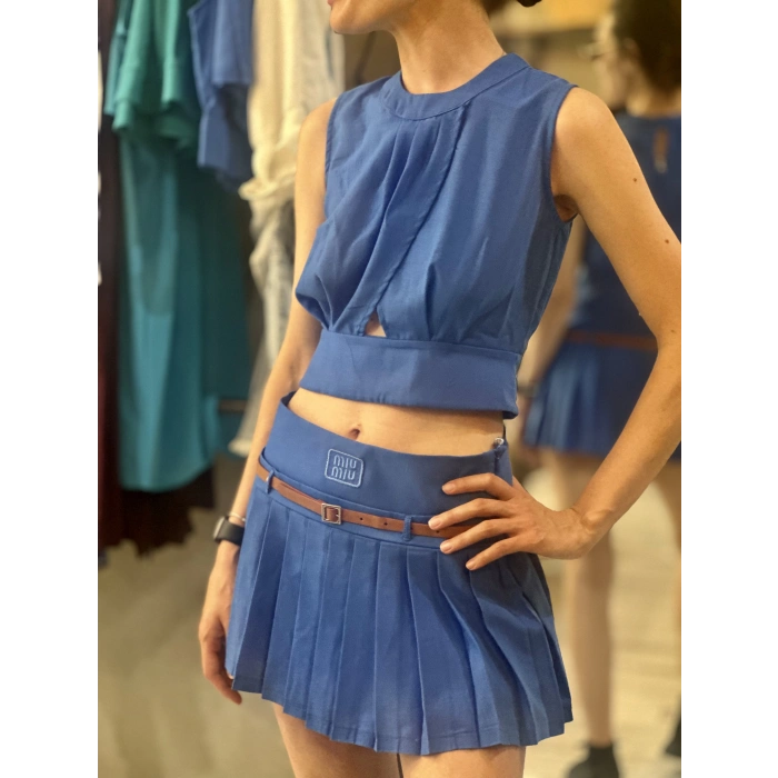 MAVİ ETEKLİ KETEN TAKIM