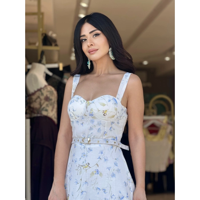 MAVİ KUŞLU ELBİSE