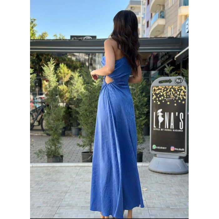 MAVİ TEK OMUZ ELBİSE