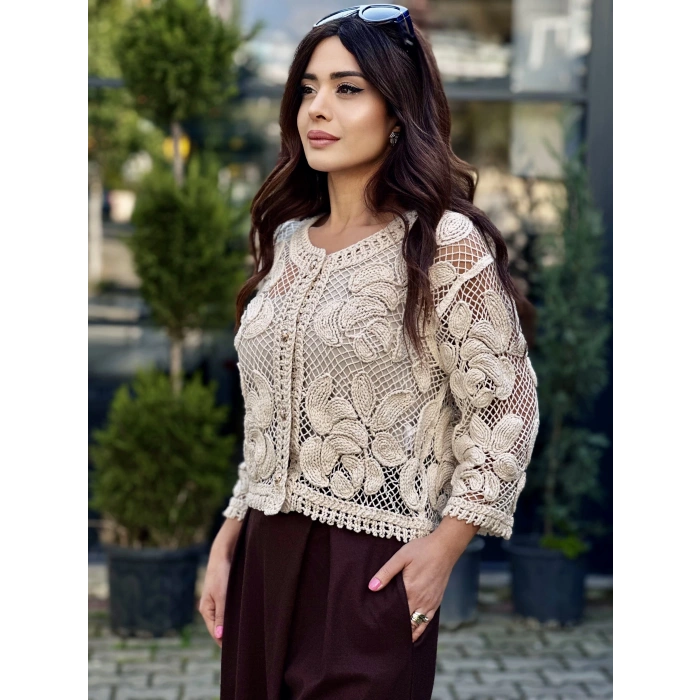 MERSERİZE DANTEL İŞLEMELİ HIRKA