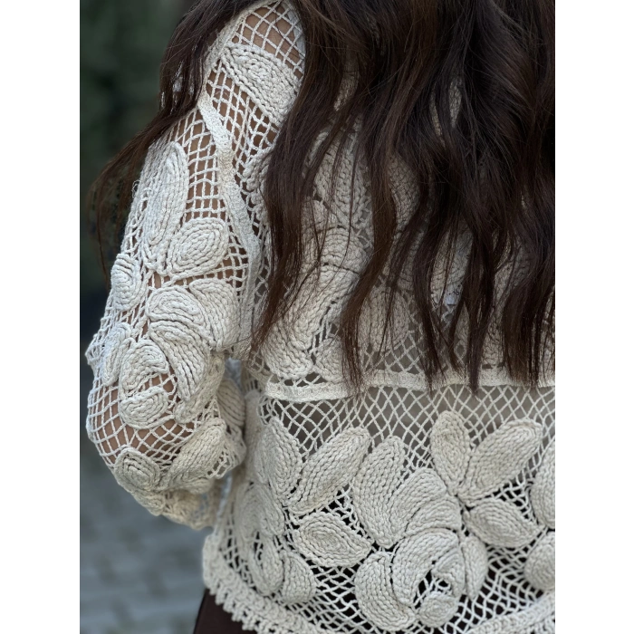 MERSERİZE DANTEL İŞLEMELİ HIRKA