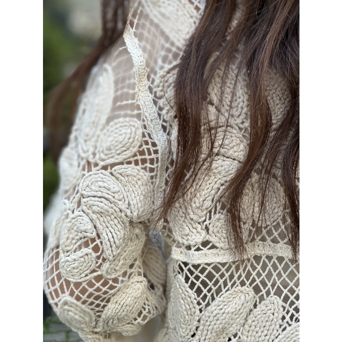 MERSERİZE DANTEL İŞLEMELİ HIRKA