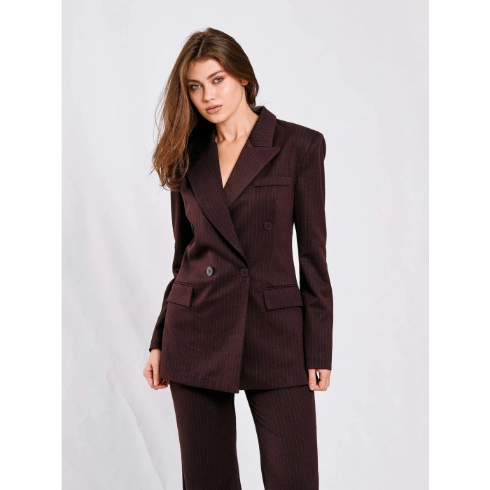 MÜRDÜM ÇİZGİLİ CEKETLİ TAKIM