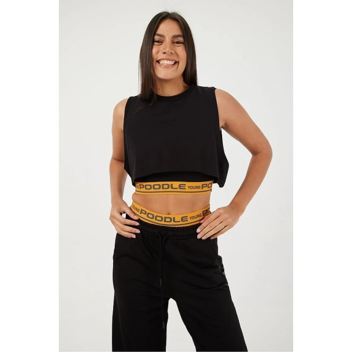 NEON YEŞİL LASTİK DETAY SİYAH PANTOLON