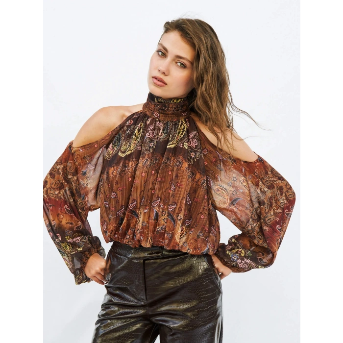 OMZU AÇIK BELDEN LASTİKLİ BLUZ