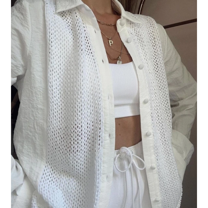 ÖNÜ ÖRGÜLÜ BEYAZ GÖMLEK