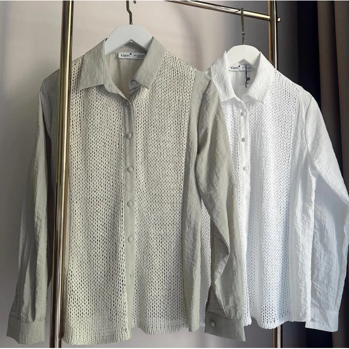 ÖNÜ ÖRGÜLÜ BEYAZ GÖMLEK