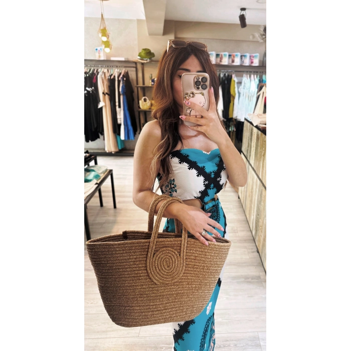 ÖNÜ TOKALI MAVİ DESENLİ ELBİSE