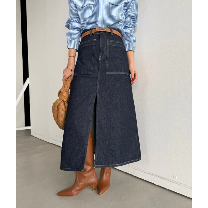 ÖNÜ YIRTMAÇLI JEAN ETEK