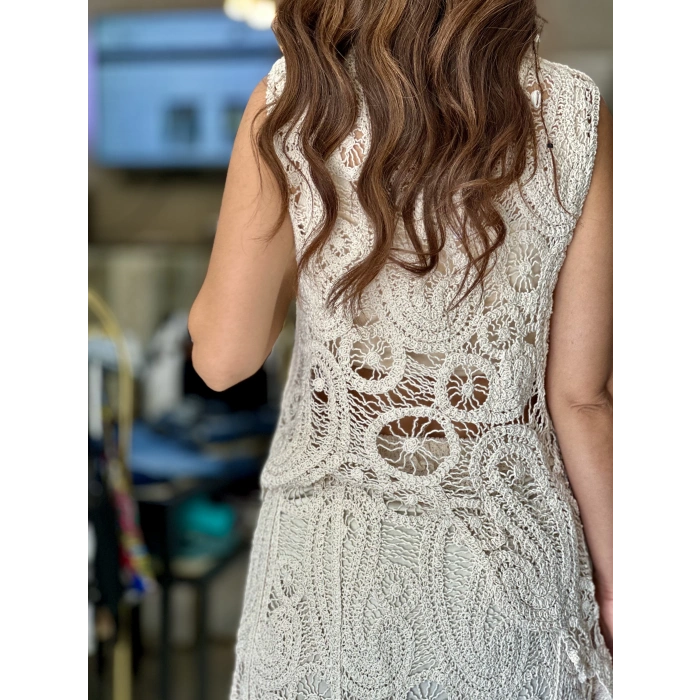 ÖRGÜ DETAYLI ETEK BLUZ TAKIM