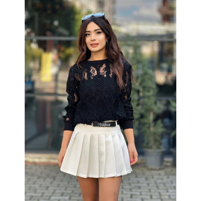 ÖRME SİYAH TÜL DETAYLI SWEAT