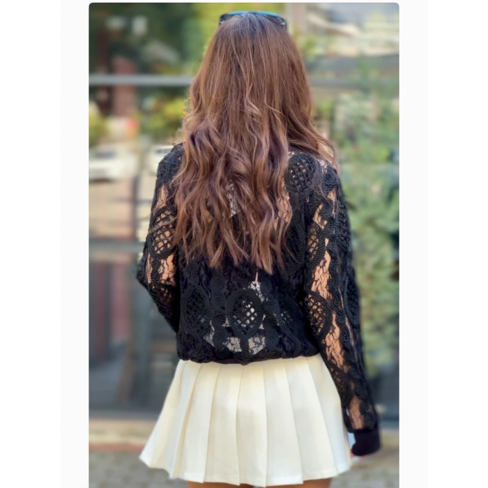 ÖRME SİYAH TÜL DETAYLI SWEAT