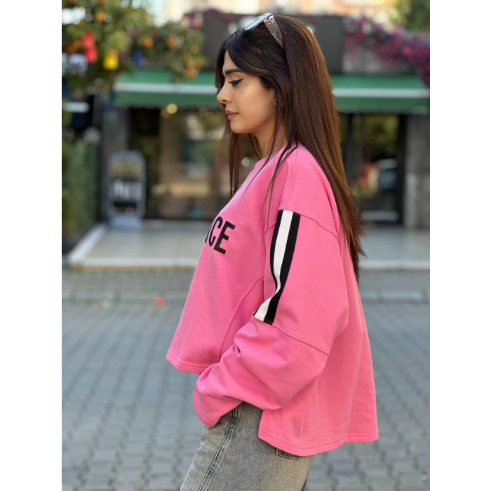 PEMBE ÖRGÜ GARNİLİ SWEATSHİRT