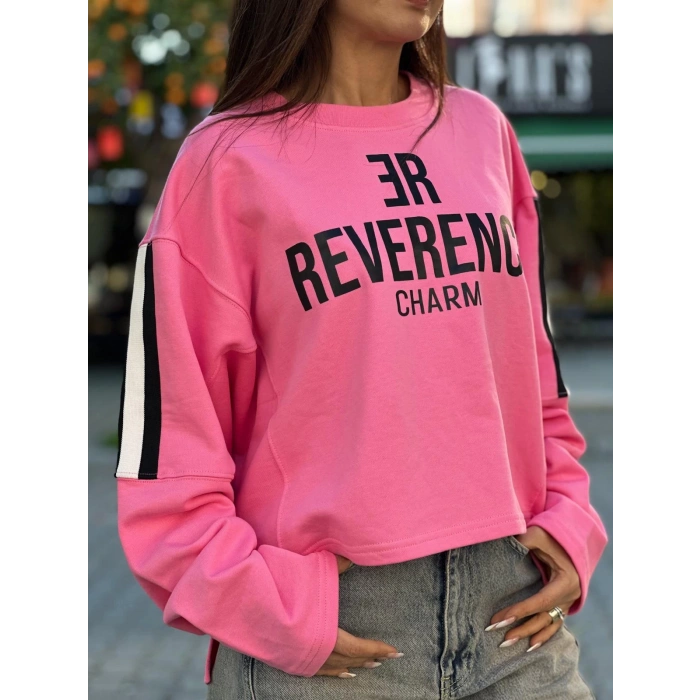 PEMBE ÖRGÜ GARNİLİ SWEATSHİRT